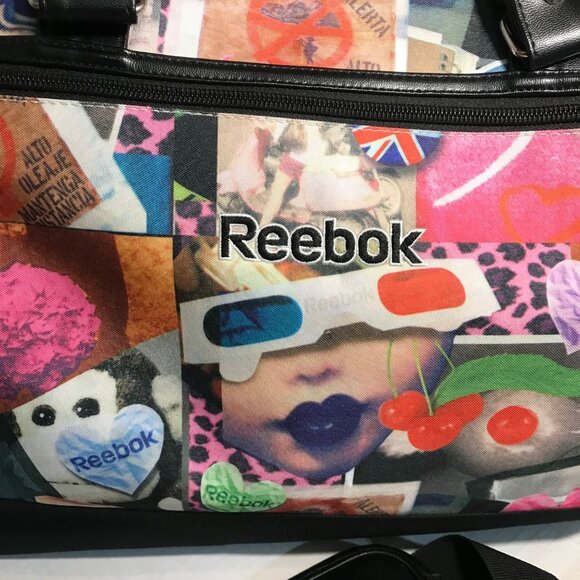 Reebok Weekender Duffle Travel Bag Collage Print Polka Dot Lining 19" Like New - Picture 2 of 16